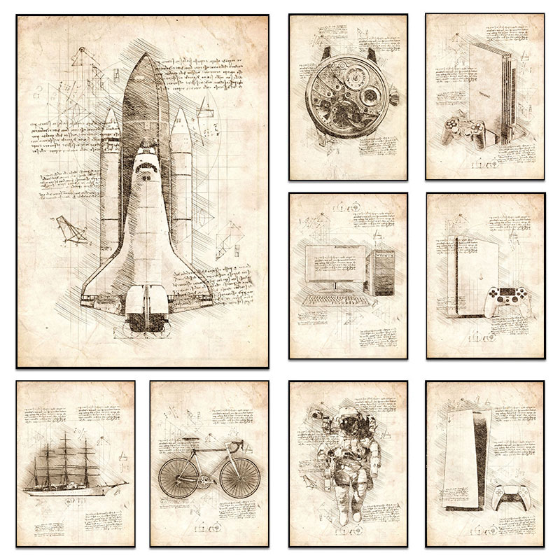 Star Map Poster - Vintage Abstract Da Vinci Inspired Sketches